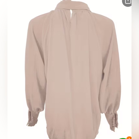 New Tan Long Sleeve Blouse with Tie Front and Mock Ruffle Collar - Picture 5 of 6